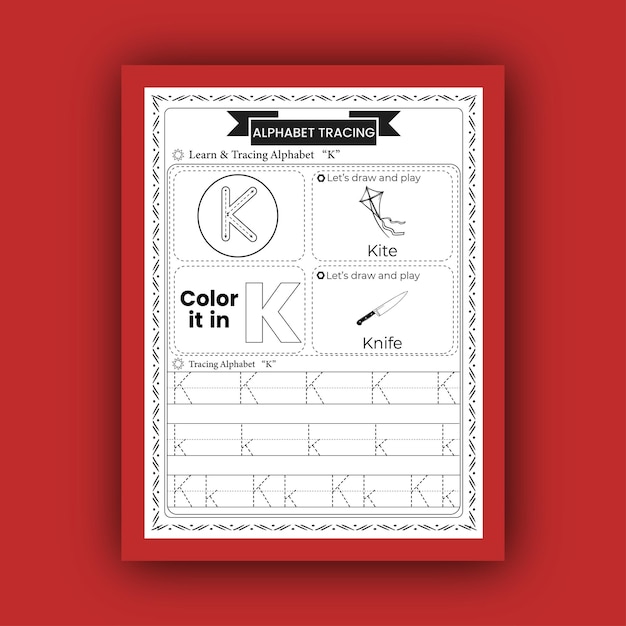 Photo letter or alphabet tracing worksheets for kids