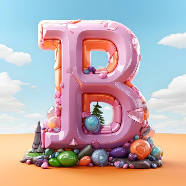 Photo the letter b of the alphabet filled with easter eggs 3d rendering