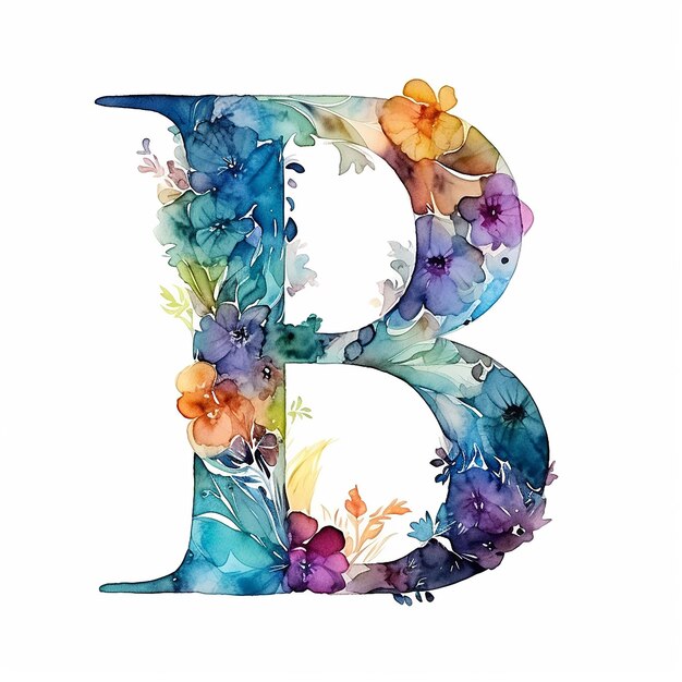 letter B generic logo luxury watercolor alcohol ink with flower design