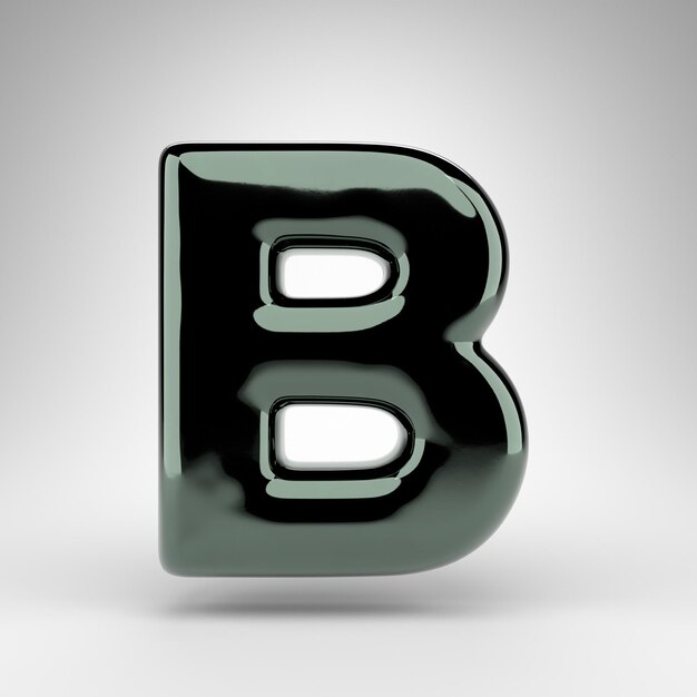 Letter B hoofdletters op witte achtergrond. Groen chroom 3D-gerenderde lettertype met glanzend oppervlak.