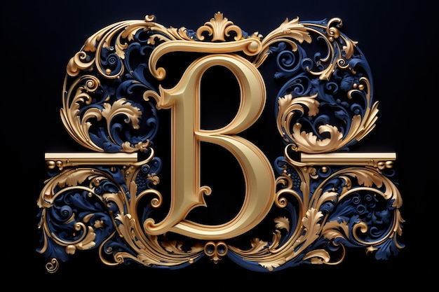 the letter b is in gold and has a gold frame