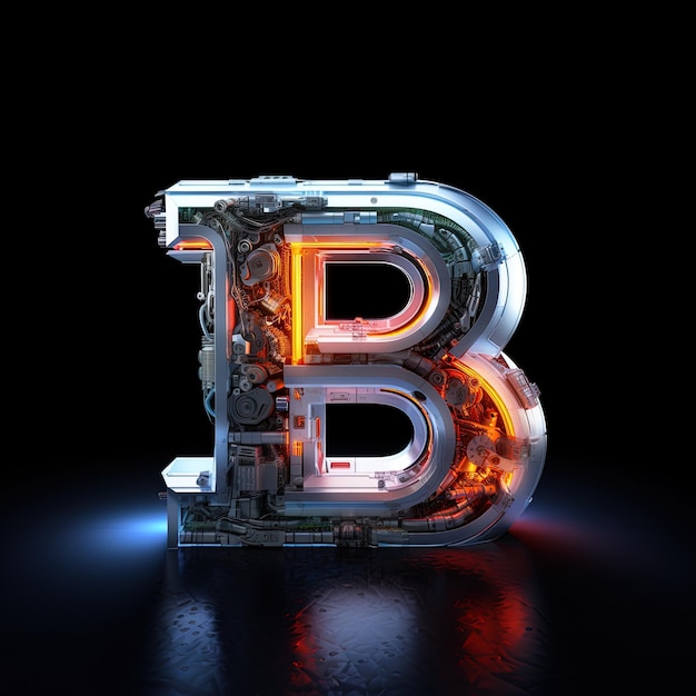 a letter b is lit up in a dark room