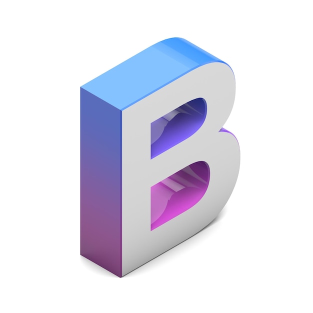 Letter B Isometrisch belettering lettertype met roze blauw verloop