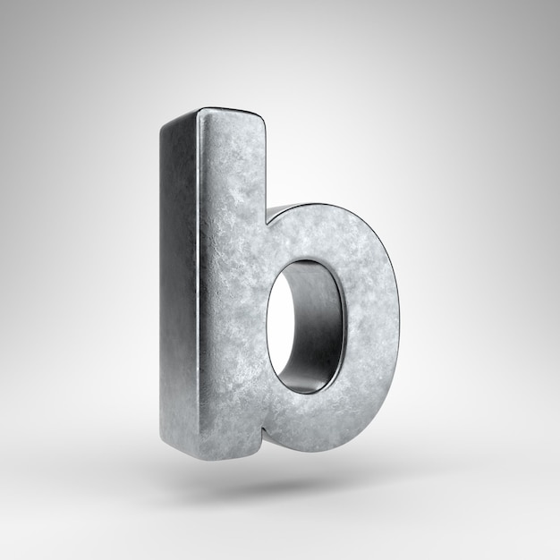 Foto letter b kleine letters op witte achtergrond. gun metal 3d-gerenderde lettertype met ruwe metalen textuur.