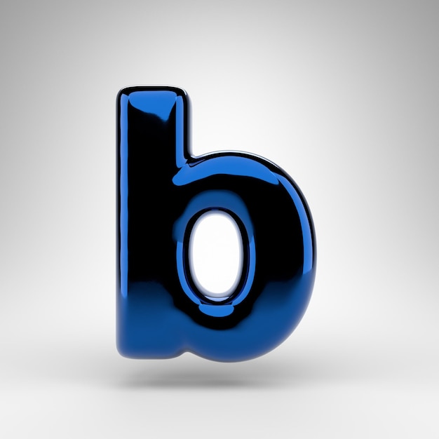 Letter B lowercase on white background. Blue chrome 3D rendered font with glossy surface.