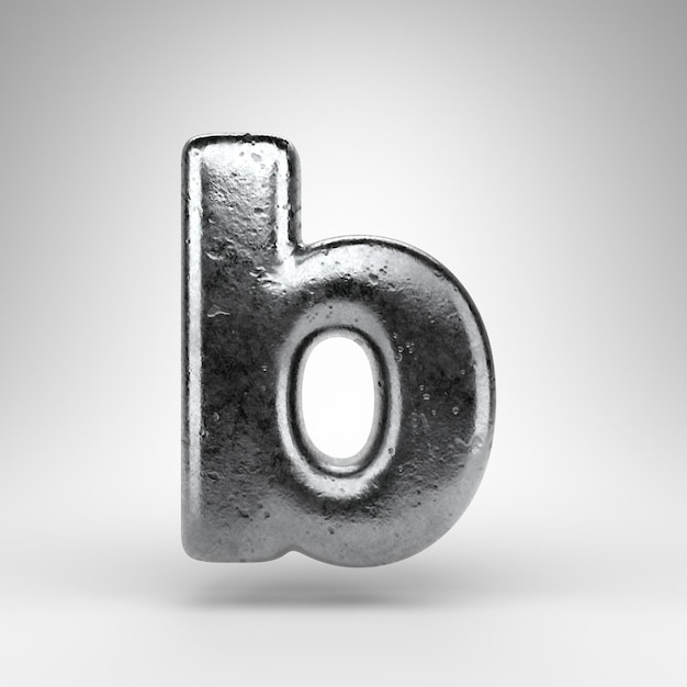 Photo letter b lowercase on white background. iron 3d rendered font with gloss metal texture.