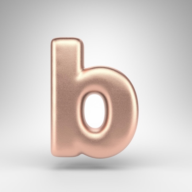 Letter B lowercase on white background. Matte copper 3D rendered font with shiny metallic texture.