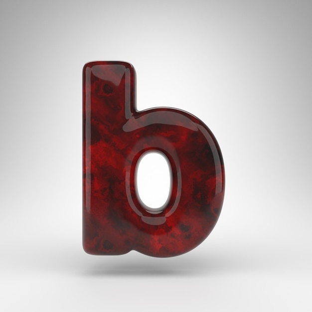 Строчная буква B на белом фоне. Красно-янтарный 3D-шрифт с глянцевой поверхностью.