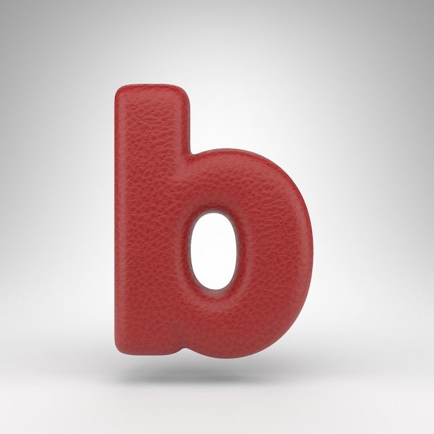 Letter B lowercase on white background. Red leather 3D letter with skin texture.