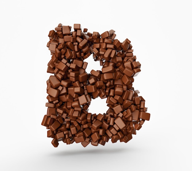 Letter B made of chocolate Chunks Chocolate Pieces Alphabet Letter B 3d illustration