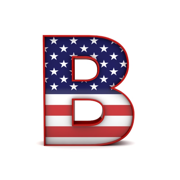 Letter b stars and stripes american flag lettering font 3d
rendering