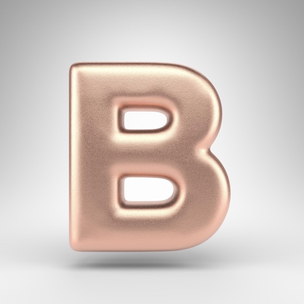 Photo letter b uppercase on white background. matte copper 3d rendered font with shiny metallic texture.