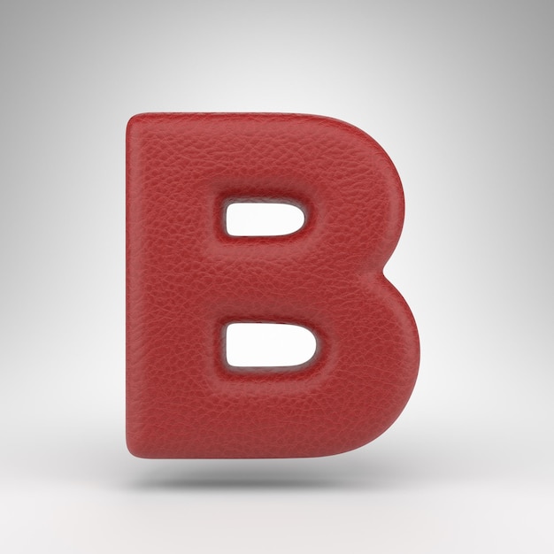 Letter B uppercase on white background. Red leather 3D letter with skin texture.