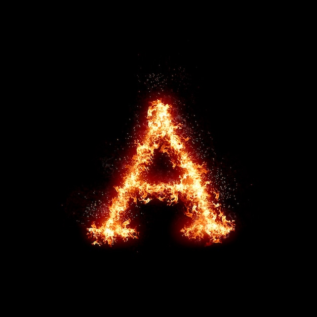 炎の中で燃える文字 デジタルアート 黒い背景に隔離された アルファベットセットの文字