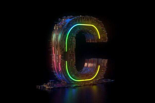 Letter C cyberpunk lichte kleuren