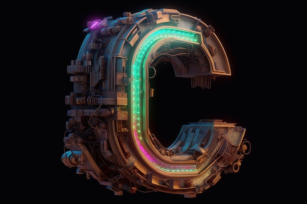 Letter C cyberpunk light colors