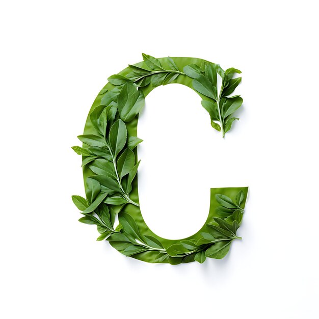 Letter C door groene bladeren geïsoleerd op witte achtergrond