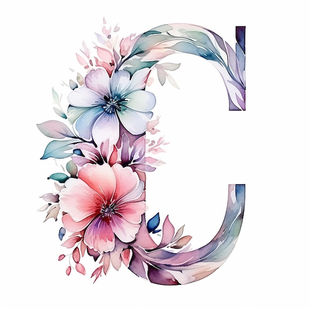 letter C flower watercolor with generic logo luxury design