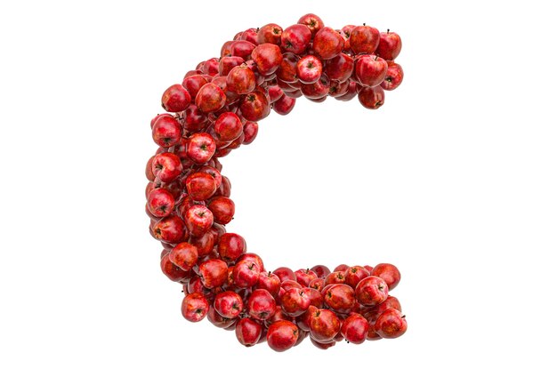 Letter C from red apples 3D rendering