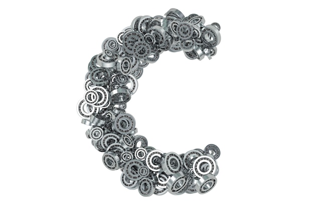 Letter C from steel bearings 3D rendering