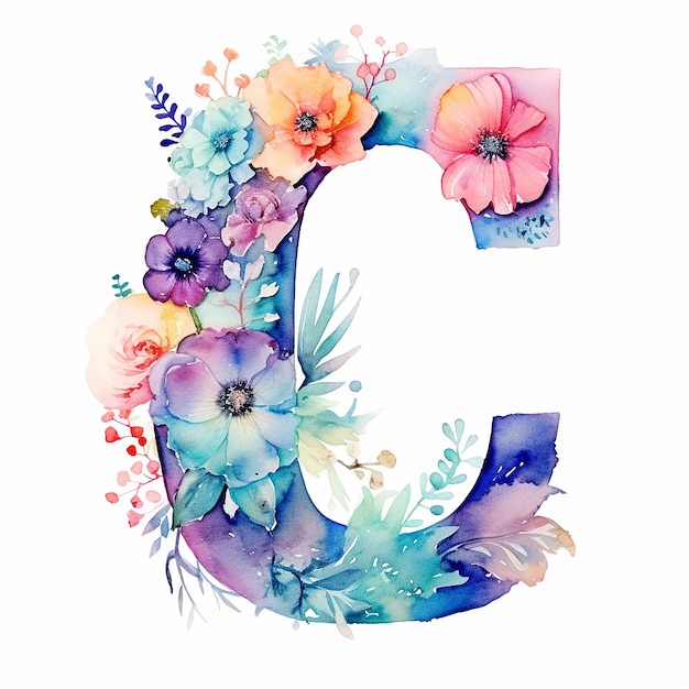 letter C generic logo luxury watercolor alcohol ink with flower design