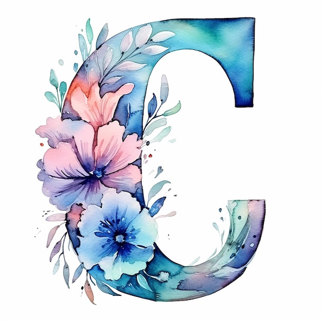 letter C generic logo luxury with flower watercolor design