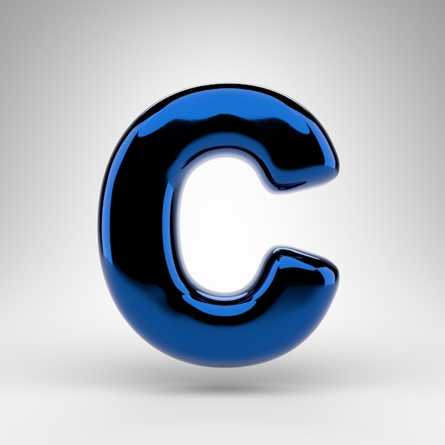 Letter c hoofdletters op witte achtergrond. blauw chroom 3d-gerenderde lettertype met glanzend oppervlak.