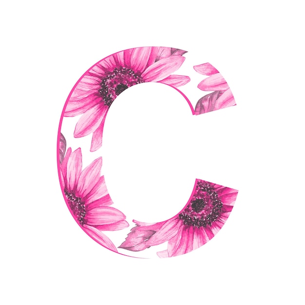 文字cは青に塗られ真ん中に花があります