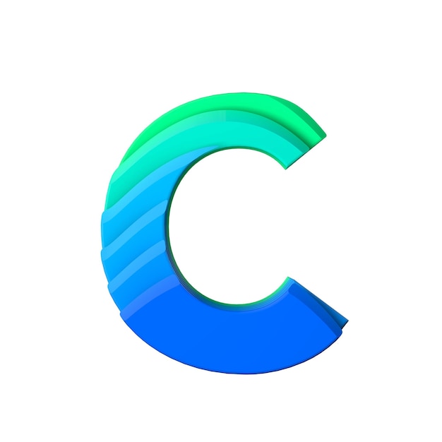 Letter C Layered wave effect character type 3D Rendering