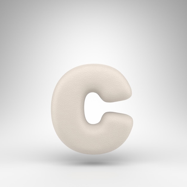 Letter C lowercase on white background. White leather 3D rendeWhite font with skin texture.