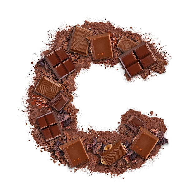 Letter C made of chocolate bar