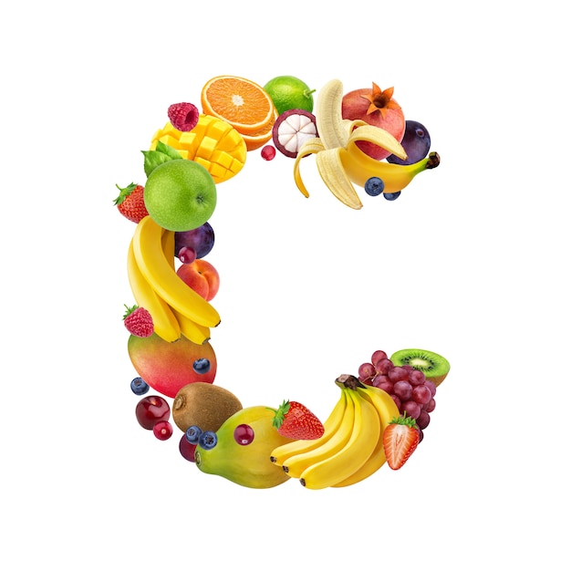 letter c made of different fruits and berries