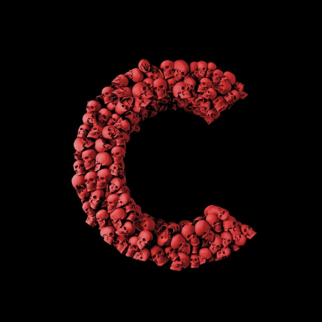 Letter C rode schedel lettertype Type gemaakt van schedels 3D-rendering