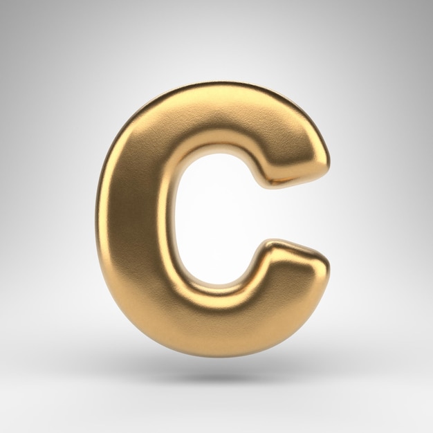 Letter C uppercase on white background. Golden 3D rendered font with gloss metal texture.