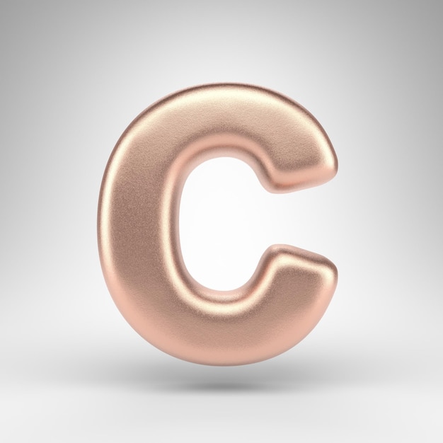 Letter C uppercase on white background. Matte copper 3D rendered font with shiny metallic texture.