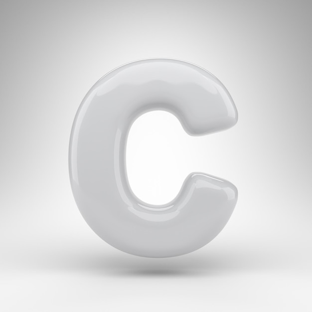 Photo letter c uppercase on white background. white plastic 3d rendered font with glossy surface.