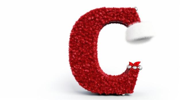 Letter C versierd met kerstversieringen met rode kerstmanhoed