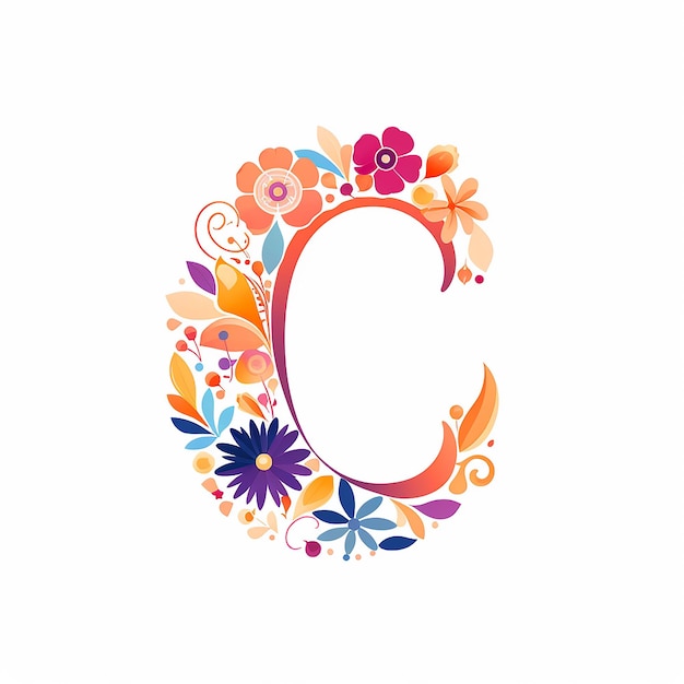 Photo letter c with flowers and leaves on white background generative ai