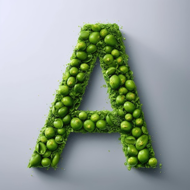 The letter A consists entirely of intricately sliced peas