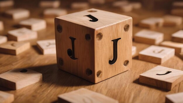 Letter cube of j of alphabet made of wood