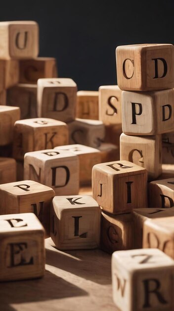 Letter cubes of alphabet made of wood