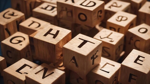 Photo letter cubes of alphabet made of wood