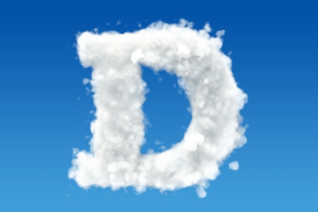 Letter D alphabet from clouds in the sky 3D rendering