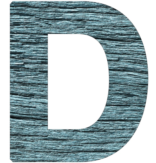 Letter D of the alphabet with wood texture in blue color