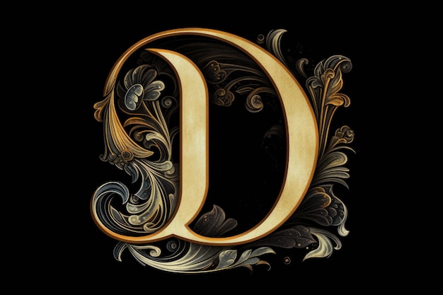 Photo letter d calligraphic style on black background