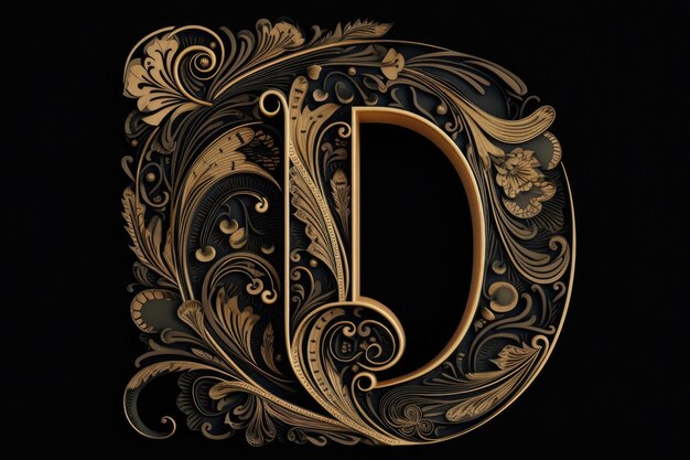 Letter d calligraphic style on black background