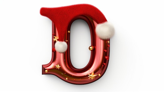 Letter D decorated with Christmas ornaments with red Santa Hat