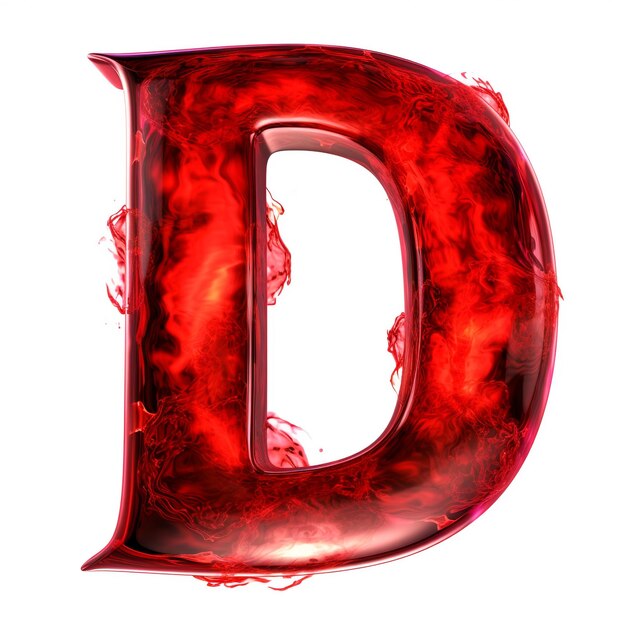 Photo letter d from living red liquid plasma background on white background