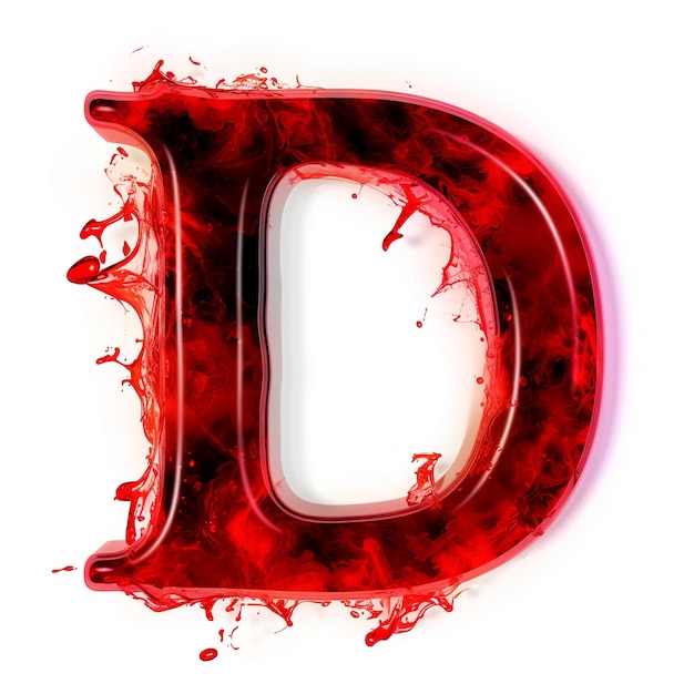 letter D from living red liquid plasma background on white background