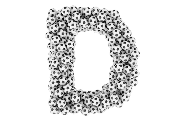 Letter D from soccer balls or football balls 3D rendering